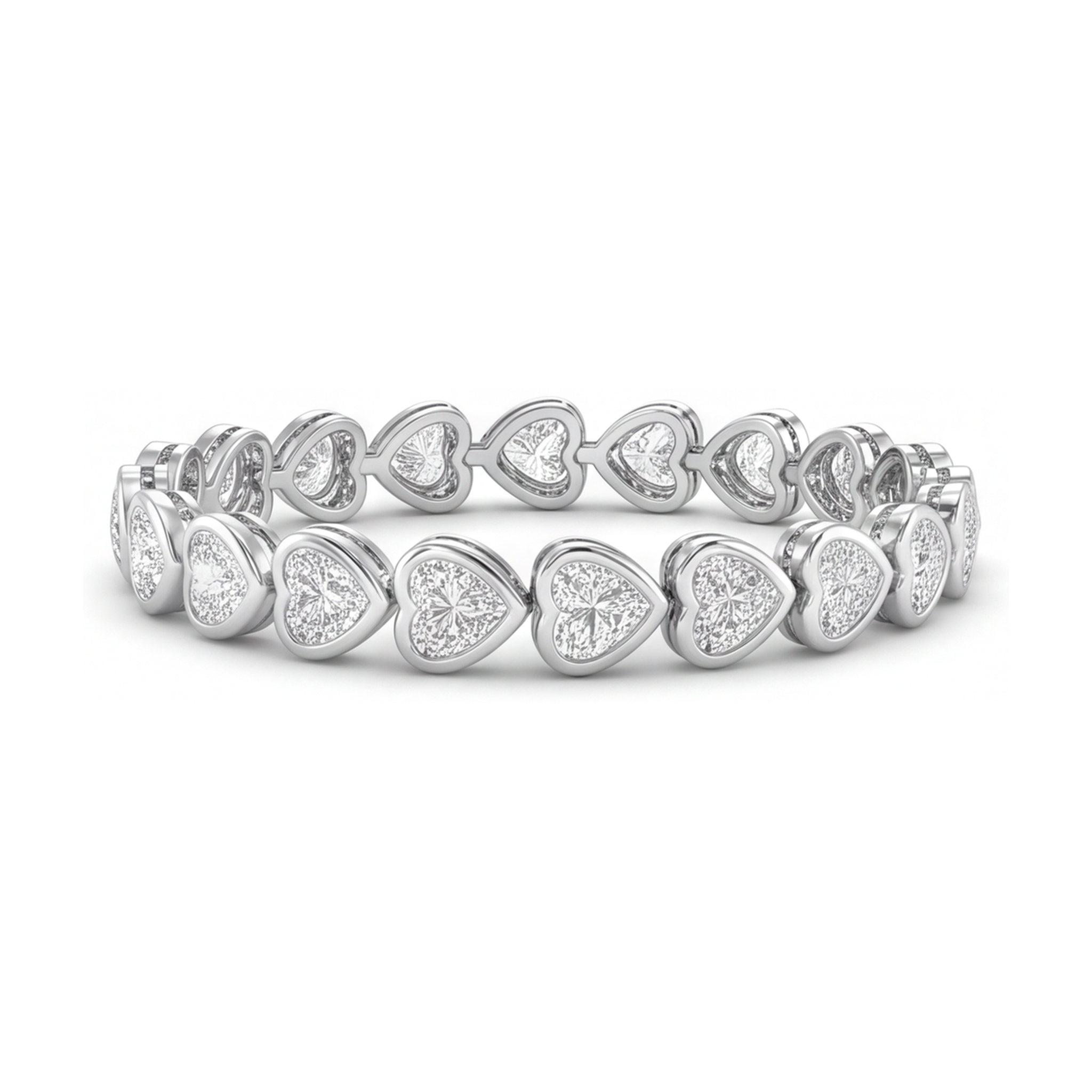 Lab Grown Diamond Tennis Bracelet 8 Carat Heart Bezel 14K White Gold 7 Inch