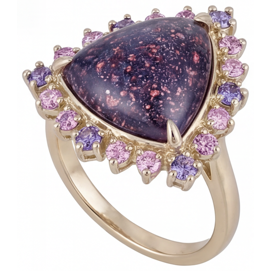 Lolite Sunstone Precious Stone Ring 7-ct 14 Karat Yellow Gold – front view