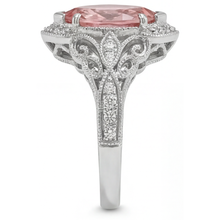 Peach Sapphire Engagement Ring 3.8 Carat Lab Grown Marquise Padparadscha Halo 14K White Gold