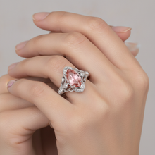 Peach Sapphire Engagement Ring 3.8 Carat Lab Grown Marquise Padparadscha Halo 14K White Gold
