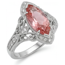 Peach Sapphire 3.8 Carat Lab Grown Marquise Padparadscha Halo Vintage Ring 14K White Gold