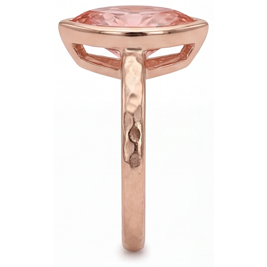 Padparadscha Sapphire Ring 3.5 Carat Lab Grown Marquise Bezel Solitaire 14K Rose Gold