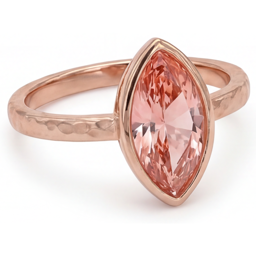 Padparadscha Sapphire Ring 3.5 Carat Lab Grown Marquise Bezel Solitaire 14K Rose Gold