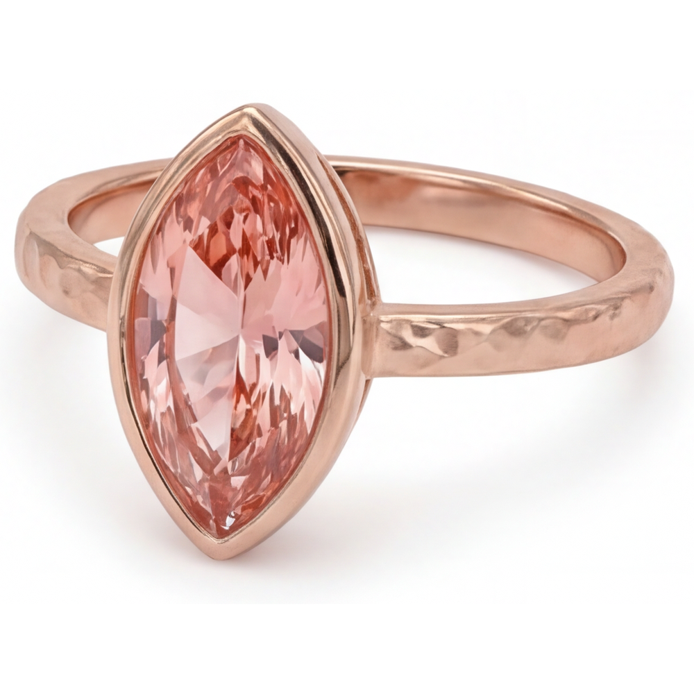 Padparadscha Sapphire Ring 3.5 Carat Lab Grown Marquise Bezel Solitaire 14K Rose Gold