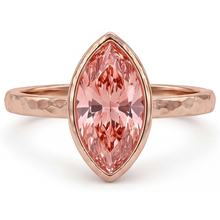 Padparadscha Sapphire Ring 3.5 Carat Lab Grown Marquise Bezel Solitaire 14K Rose Gold