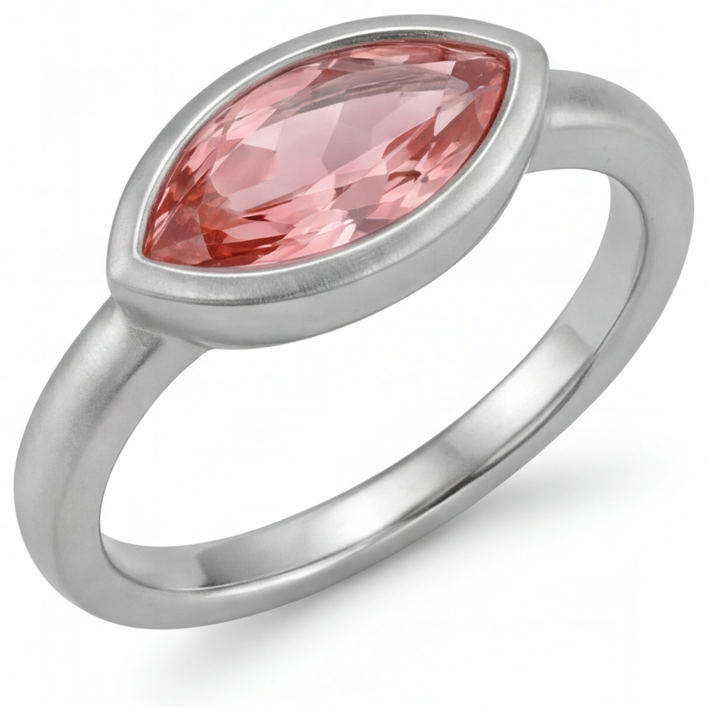 Antique Padparadscha Sapphire Ring 3.5 Carat Lab Grown Marquise Bezel Solitaire 14K White Gold