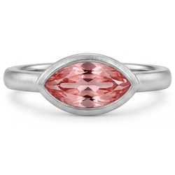 Antique Padparadscha Sapphire Ring 3.5 Carat Lab Grown Marquise Bezel Solitaire 14K White Gold