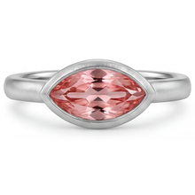Antique Padparadscha Sapphire Ring 3.5 Carat Lab Grown Marquise Bezel Solitaire 14K White Gold