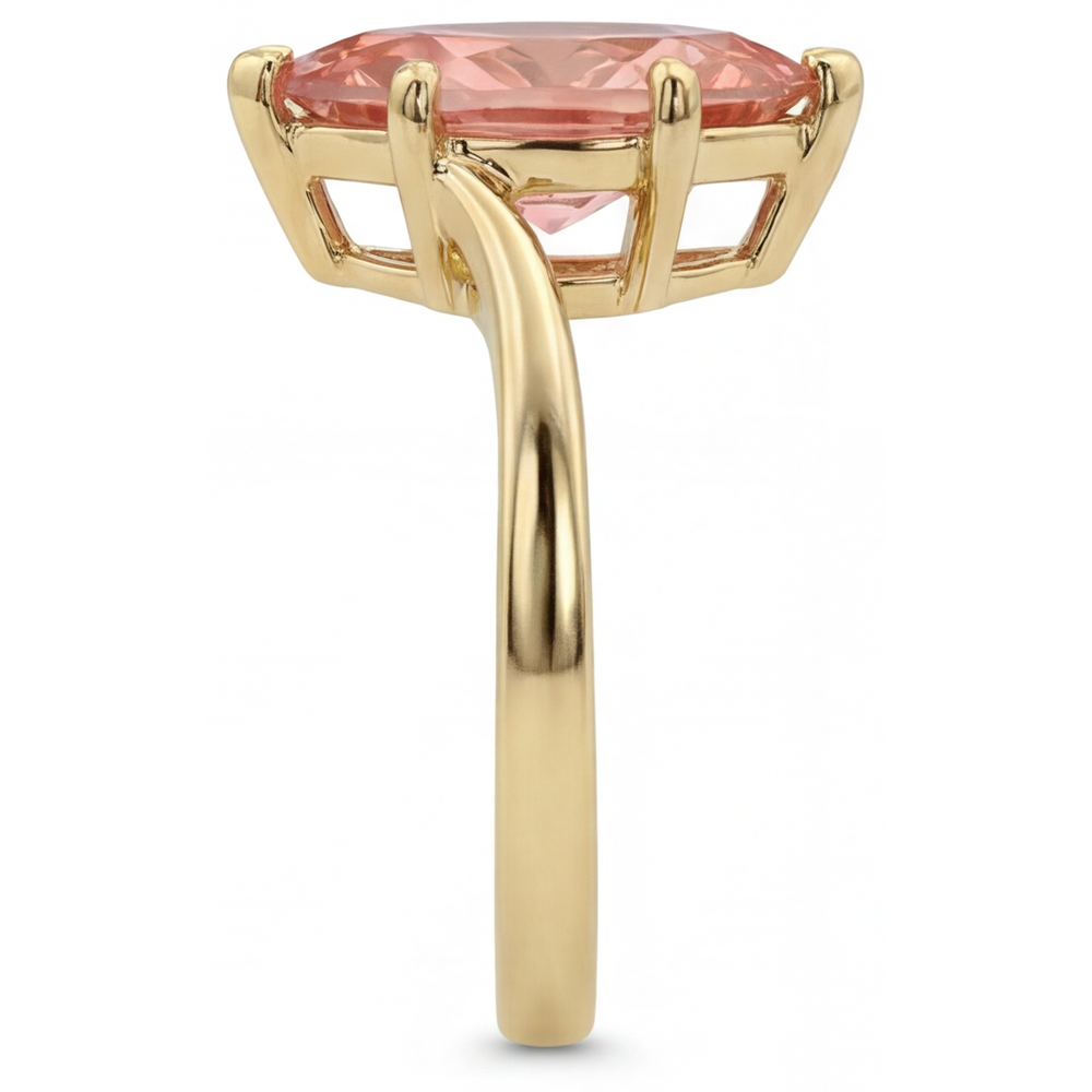 Padparadscha Sapphire Ring 3.5 Carat Lab Grown Marquise Bypass 14K Yellow Gold