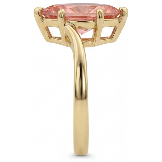 Padparadscha Sapphire Ring 3.5 Carat Lab Grown Marquise Bypass 14K Yellow Gold