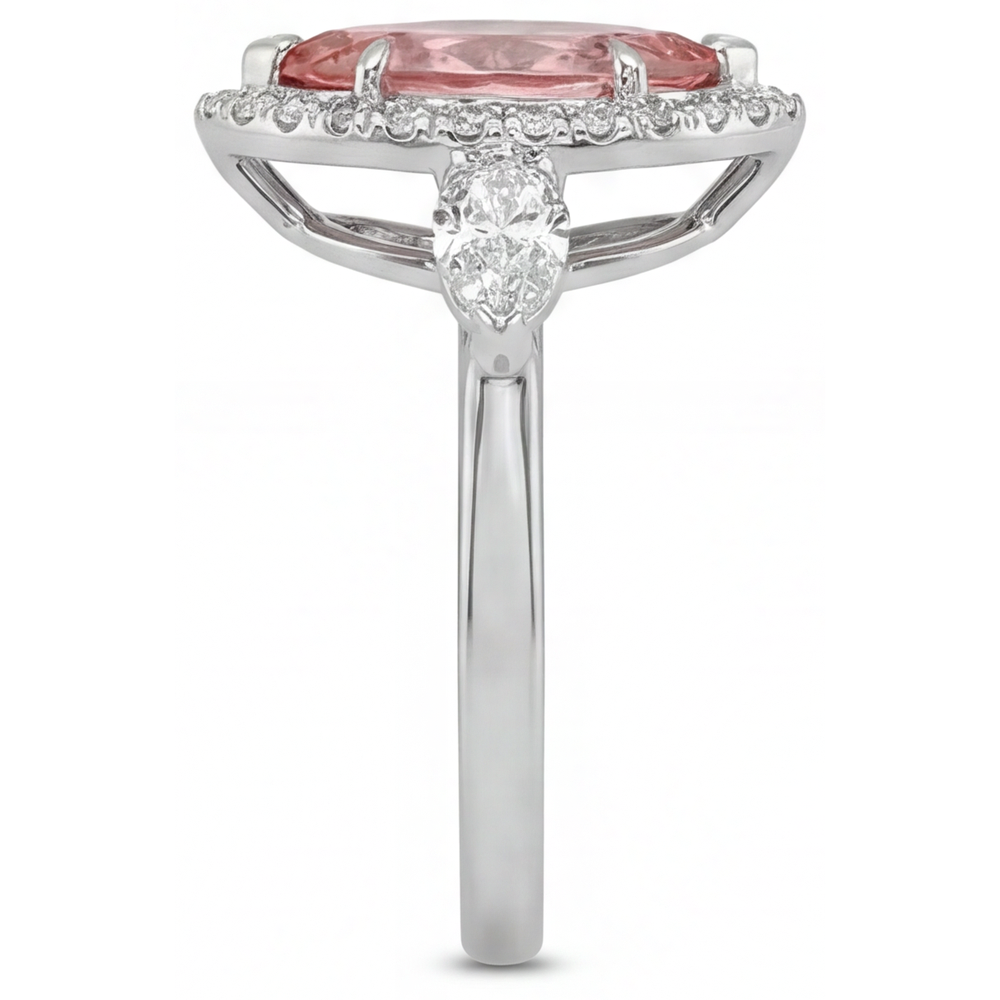 Padparadscha Sapphire Ring 2.3 Carat Genuine Marquise Halo Vintage 14K White Gold