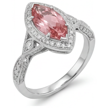 Peach Sapphire Ring 2.3 Carat Real Marquise Padparadscha Halo Split Shank 14K White Gold