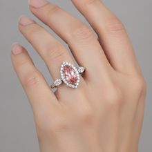 Padparadscha Sapphire Ring 2.3 Carat Genuine Marquise Halo Vintage 14K White Gold