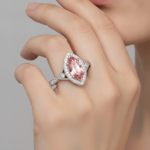 Peach Sapphire Ring 2.3 Carat Real Marquise Padparadscha Halo Split Shank 14K White Gold