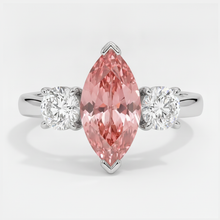Padparadscha Sapphire Ring 3.1 Carat Real Marquise Three Stone Platinum