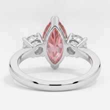 Padparadscha Sapphire Ring 3.1 Carat Real Marquise Three Stone Platinum