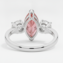 Padparadscha Sapphire Ring 3.1 Carat Real Marquise Three Stone Platinum