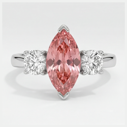 Padparadscha Sapphire Ring 3.1 Carat Real Marquise Three Stone Platinum