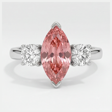 Padparadscha Sapphire Ring 3.1 Carat Real Marquise Three Stone Platinum