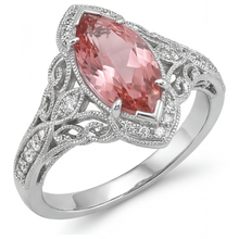 Peach Color Sapphire 2.3 Carat Genuine Marquise Padparadscha Halo Split Shank Ring 14K White Gold