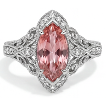 Peach Color Sapphire 2.3 Carat Genuine Marquise Padparadscha Halo Split Shank Ring 14K White Gold