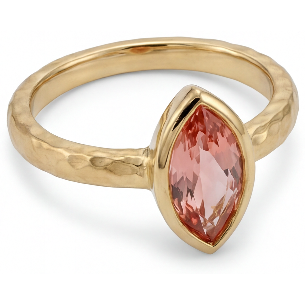 Peach Sapphire Engagement Ring 2 Carat Natural Marquise Padparadscha Bezel Solitaire 14K Yellow Gold