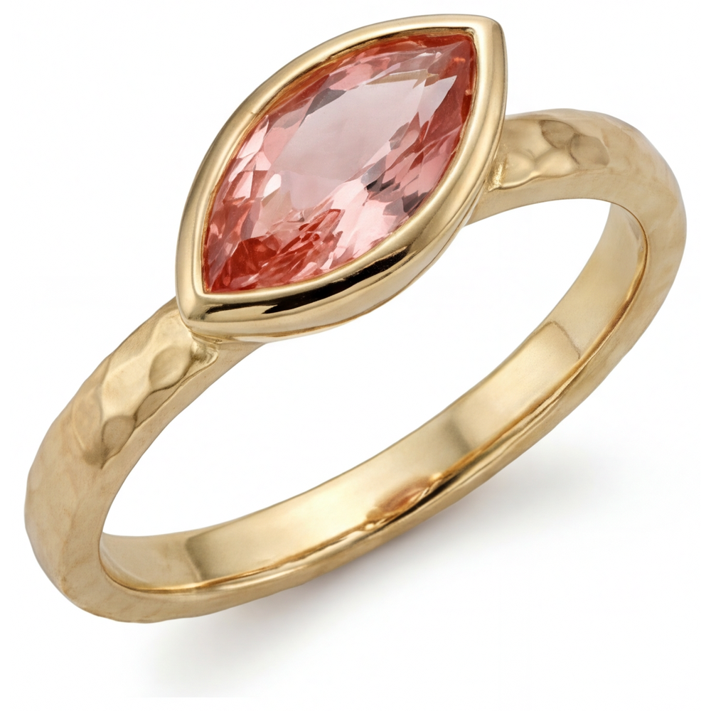 Peach Sapphire Engagement Ring 2 Carat Natural Marquise Padparadscha Bezel Solitaire 14K Yellow Gold