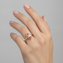 Peach Sapphire Engagement Ring 2 Carat Natural Marquise Padparadscha Bezel Solitaire 14K Yellow Gold
