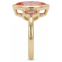 Peach Sapphire Engagement Ring 3 Carat Genuine Marquise Padparadscha Bezel Three Stone 14K Yellow Gold