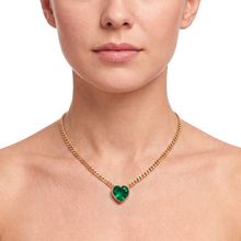 Miami Cuban Heart Emerald Slide Necklace 6 Carats Gold
