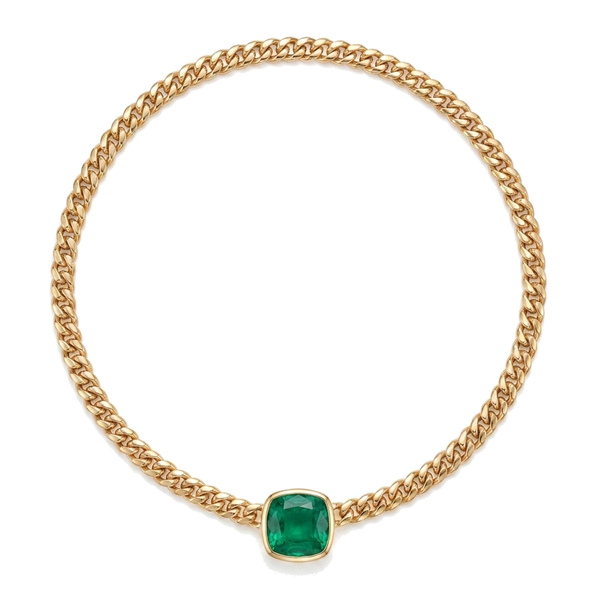 Miami Cuban Cushion Emerald Slide Necklace 8 Carats Gold