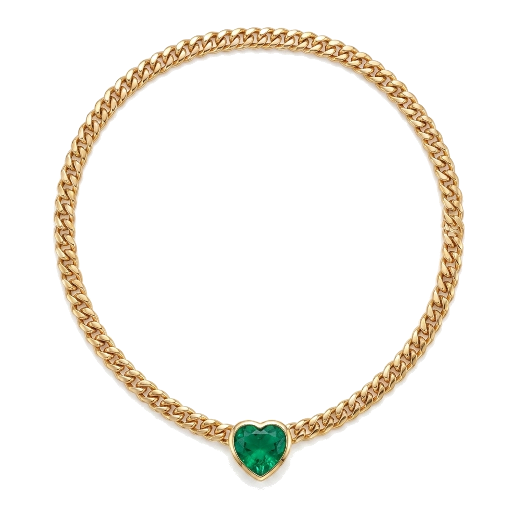 Miami Cuban Heart Emerald Slide Necklace 6 Carats Gold