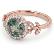 Authentic Moss Agate Colored Stone Ring 2.0 ct 14K Rose Gold – front view