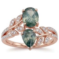 Moss Agate Colored Stone Ring – Pavé 3.25 ct 14K Rose Gold