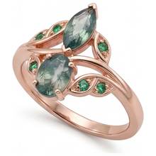Moss Agate Marquise Gemstone Ring in 14 Karat Rose Gold – side view
