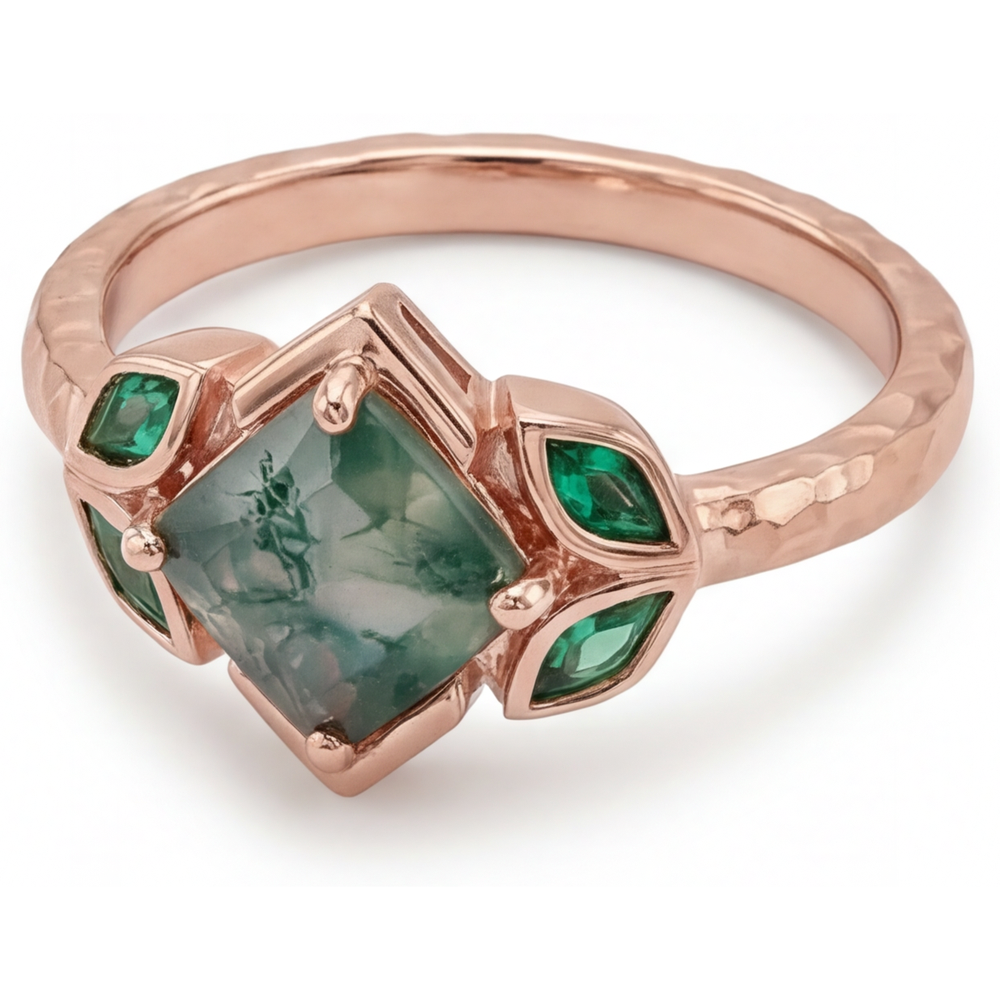 Custom Moss Agate Gemstone Ring 2.50 ct – side view