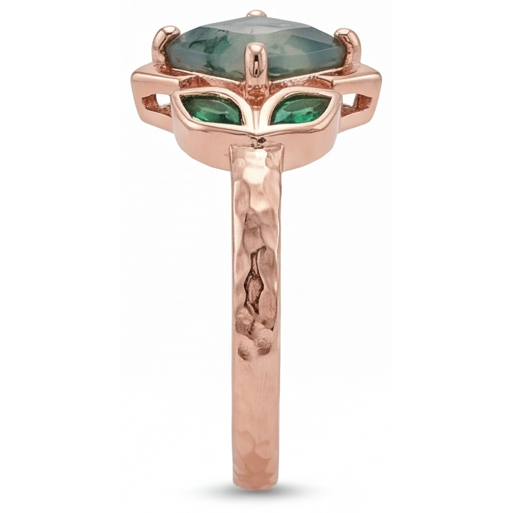 Gemstone Ring 14K Rose Gold with Moss Agate – angle view