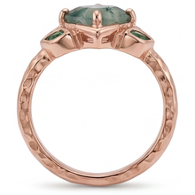 Moss Agate Princess Gemstone Ring in 14K Rose Gold – profile view