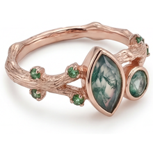 Moss Agate Marquise Cut Precious Stone Ring in 14K Rose Gold – side view