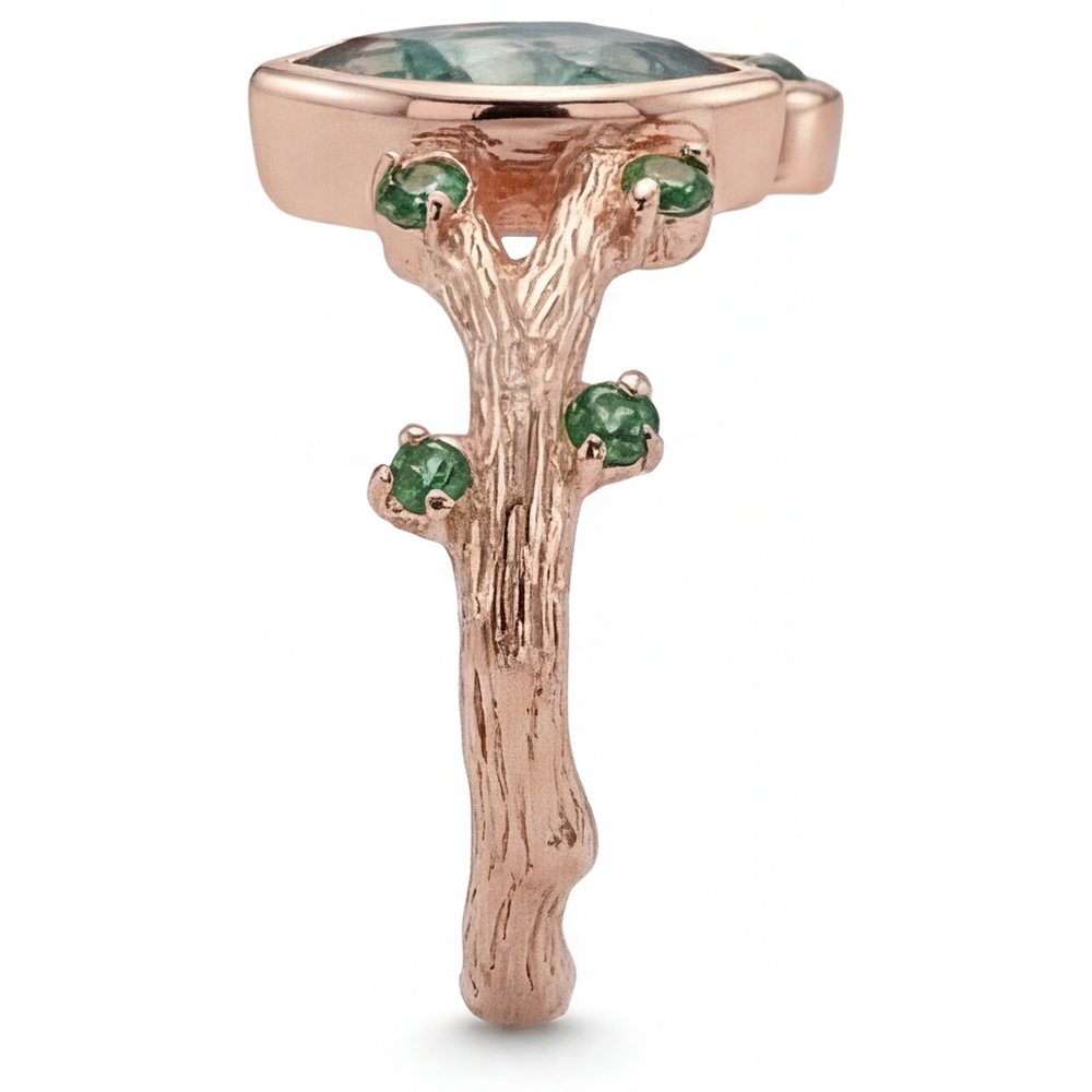 Earth-Mined Moss Agate Precious Stone Ring – back view