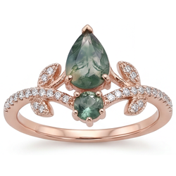 14K Rose Gold VVS Moss Agate Precious Stone Ring 2.50 ct