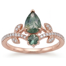 Pear Cut Moss Agate ring in 14K Rose Gold – main view