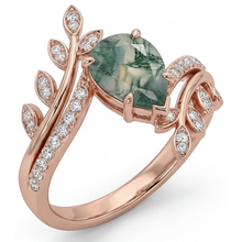 Moss Agate Pear Shape Precious Stone Ring in 14K Rose Gold – main view