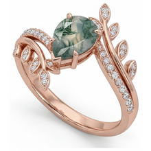 Pear Shape Moss Agate ring in 14K Rose Gold – front view