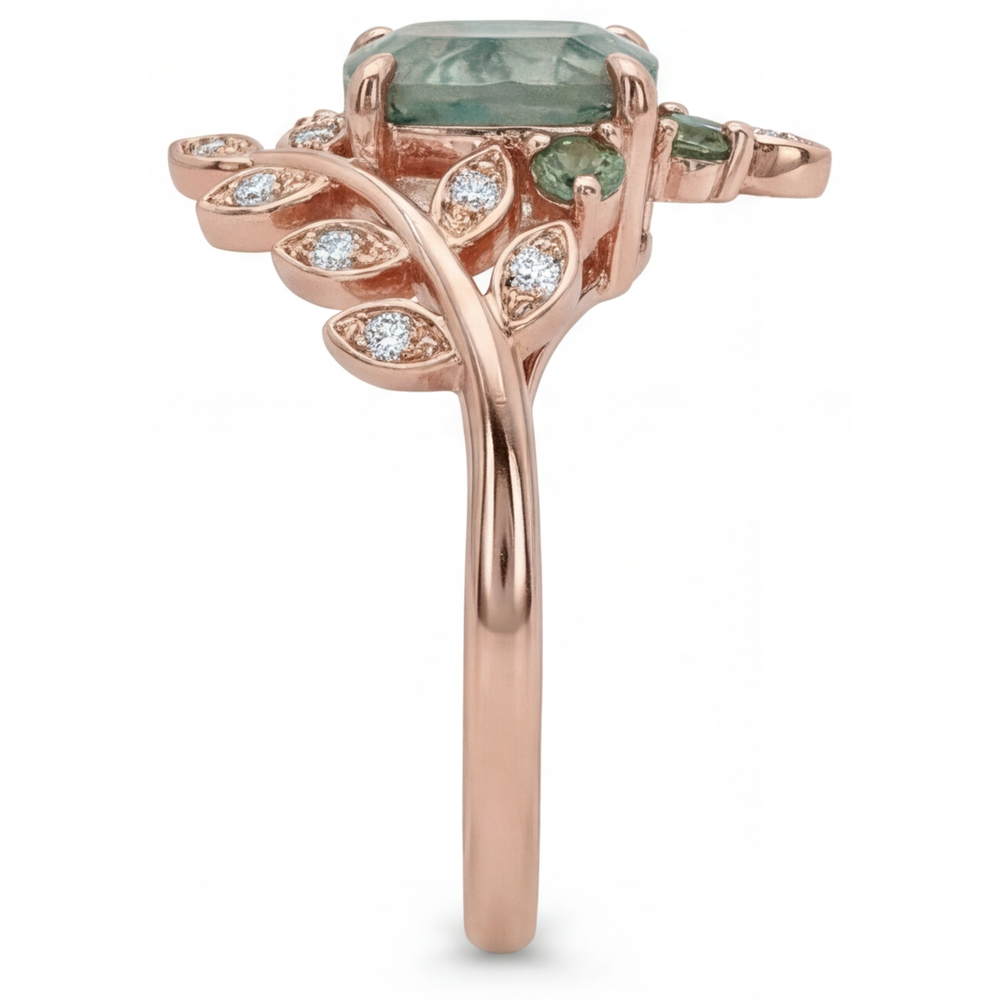 Precious Stone Ring 14K Rose Gold with Moss Agate – angle view