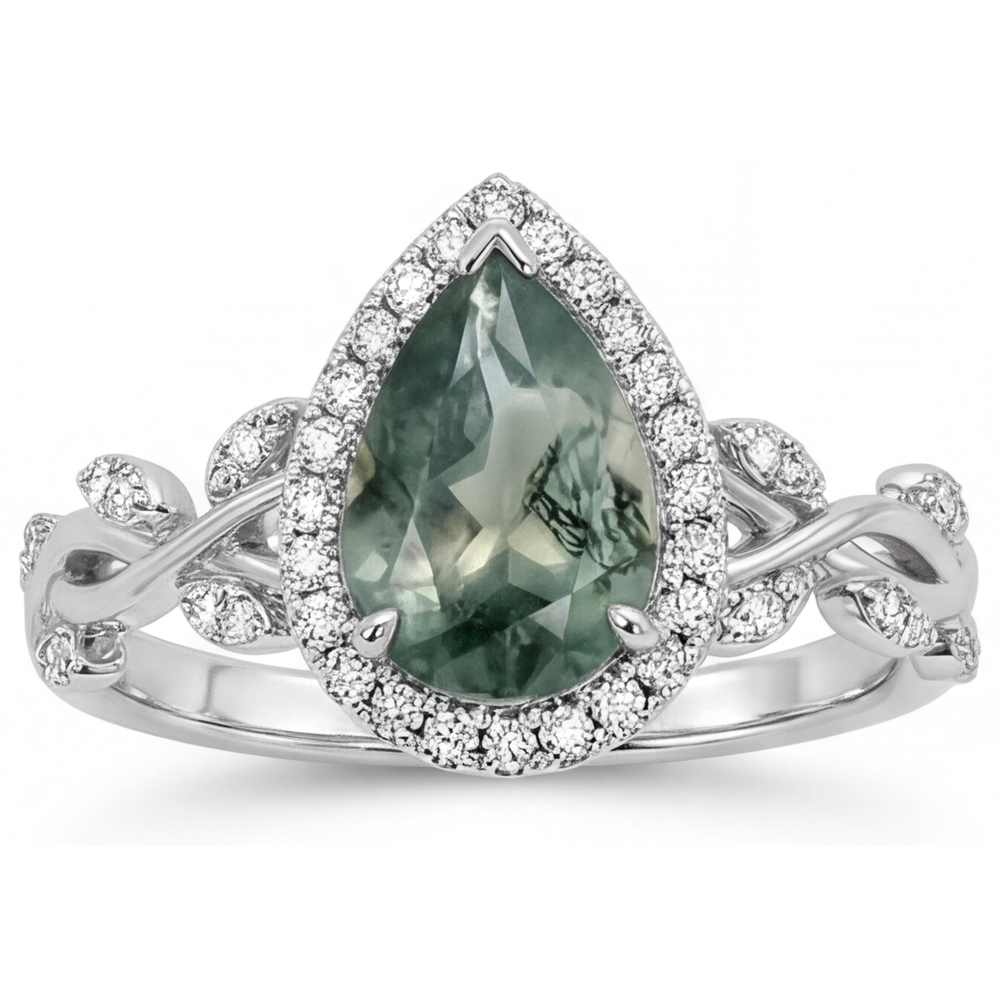 Custom Moss Agate Precious Stone Ring 3 ct – front view