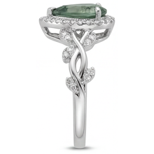 Pear Shape Moss Agate ring in 14 Karat White Gold – angle view