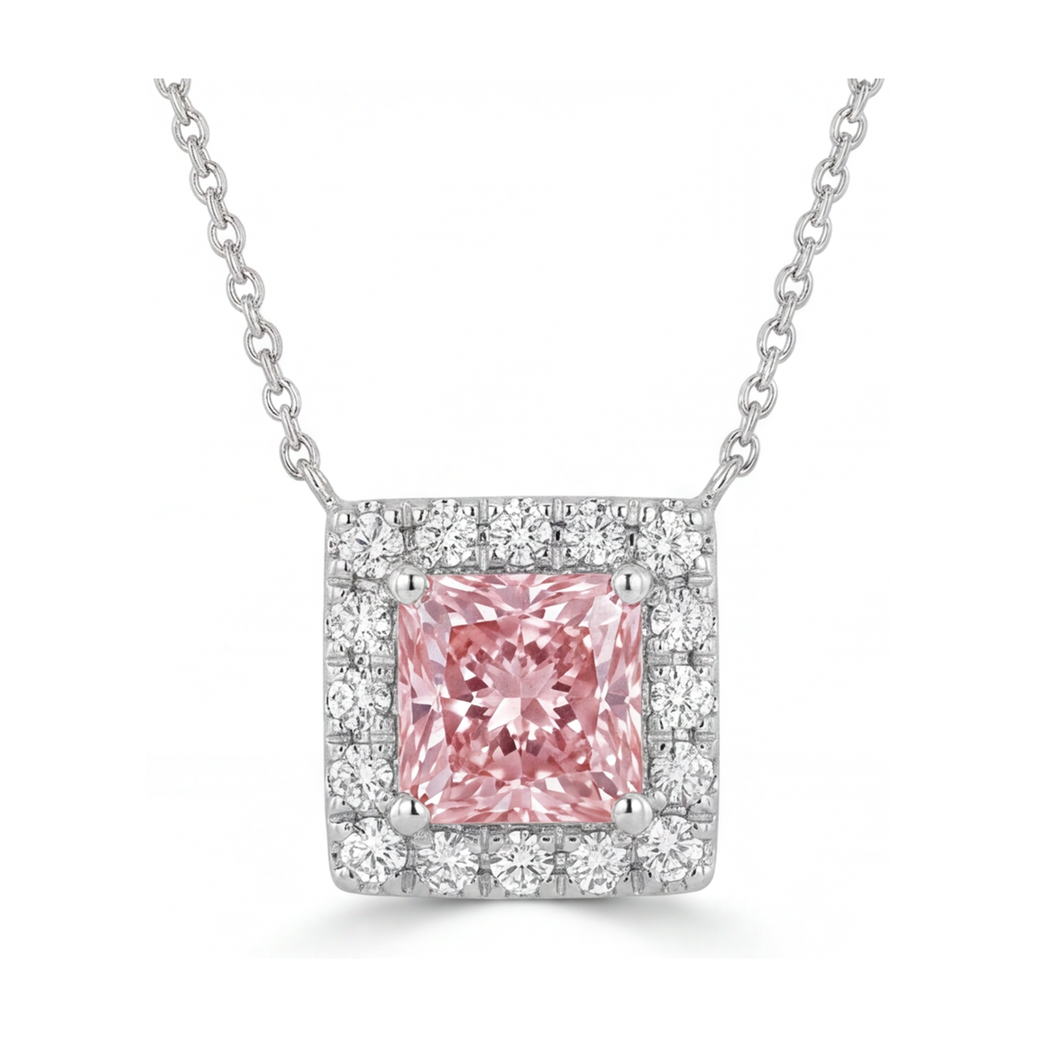 Natural Pink Diamond Necklace 0.95 Carat Princess