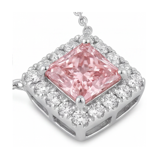 Natural Pink Diamond Necklace 0.95 Carat Princess