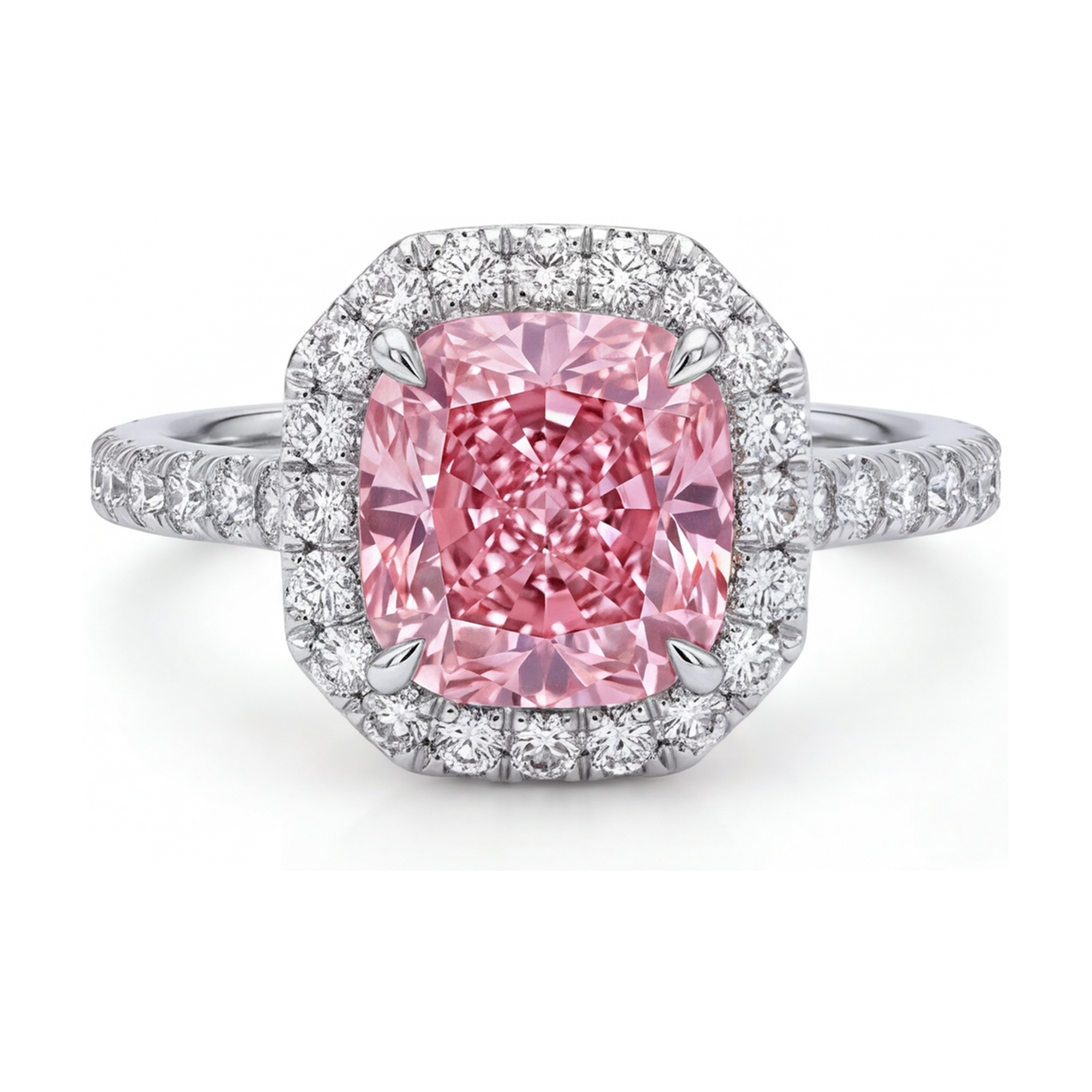 Natural Pink Diamond Ring 1.96 Carat Cushion